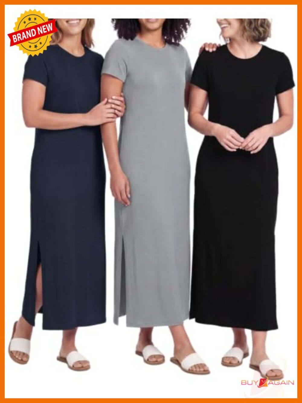 Women's 3 Pack Maxi Dresses Short Sleeve T-Shirt Dress Slit
